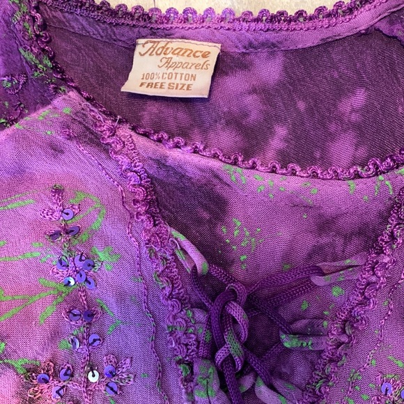 Vintage advance apparel Purple and Green Floral Fairy lace up too free size - Picture 6 of 7